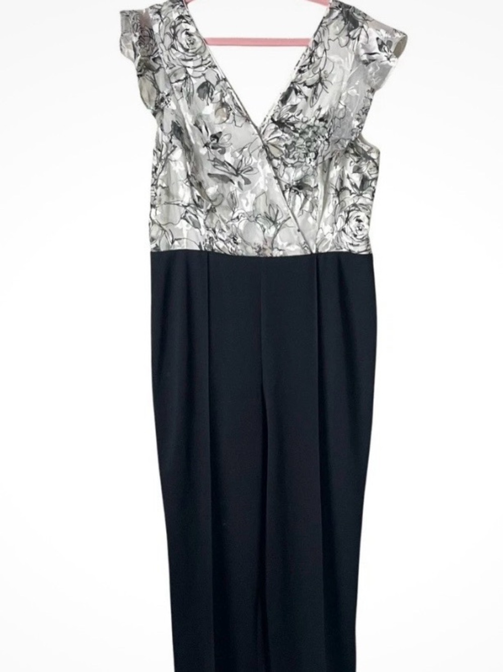 White House Black Market Black and White Floral Wrap Jumpsuit size 14